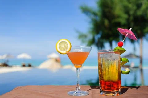 Summer drinks with blur beach Stock Photos