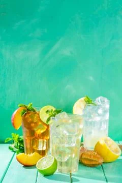 Summer drinks - selection of iced tea refreshments Stock Photos
