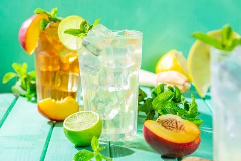 Summer drinks - selection of iced tea refreshments Stock Photos