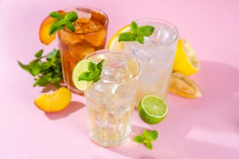 Summer drinks - selection of iced tea refreshments Stock Photos
