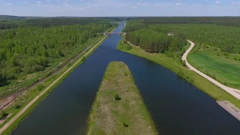 Summer drone view of Augustow Canal, Belarus Stock-Footage 139213511
