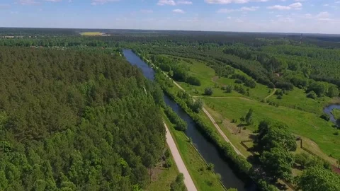 Summer drone view of Augustow Canal, Belarus Stock Footage 139213616