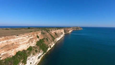 Summer Drone View of Cape Kaliakra Cliffs and Medieval Ruins, 2019 Stock Footage 324531452