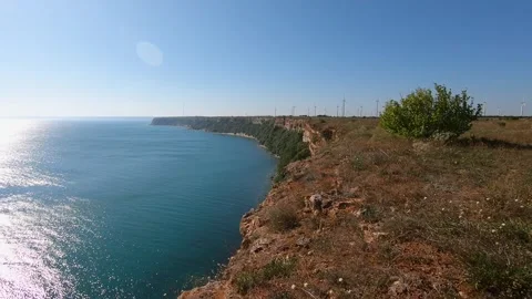 Summer Drone View of Cape Kaliakra Cliffs and Medieval Ruins, BG 2019 Stock Footage 324531457