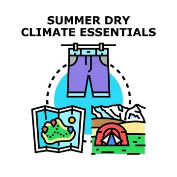 Summer dry climate essentials for outdoor adventure trekking Stock Illustration