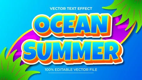 Summer editable text effect 3d emboss Cartoon style Design Stock Illustration