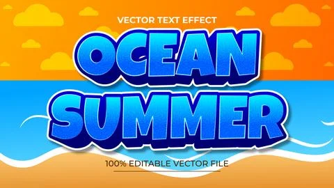 Summer editable text effect 3d emboss Cartoon style Design with beach backg.. Stock Illustration
