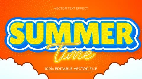 Summer editable text effect yellow and blue modern comic style with cloud b.. Stock Illustration