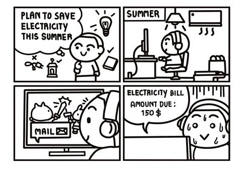 The Summer Electricity Trap Comic Strip. Stock Illustration