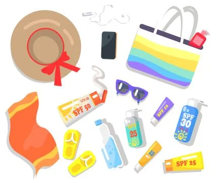 Summer Elements Beach Set Vector Illustration Stock Illustration