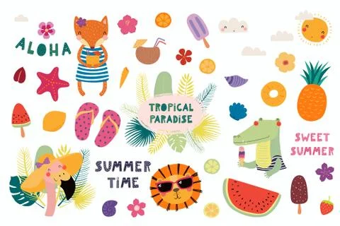 Summer elements big set Illustrazione stock