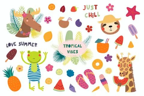 Summer elements big set 스톡 일러스트