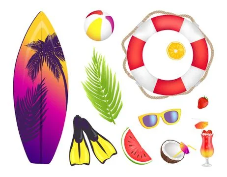 Summer Elements Collection Vector Illustration Stock Illustration