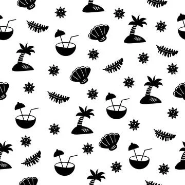 Summer elements, monochrome seamless pattern Stock Illustration
