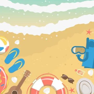 Summer elements on sand and water banner Stock Illustration
