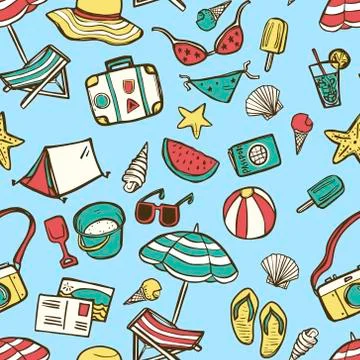 Summer elements seamless pattern Stock Illustration