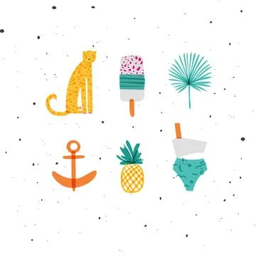 Summer elements set cheetah, ice cream, pineapple color Illustrazione stock