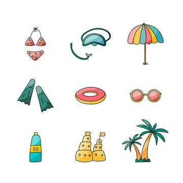 Summer elements set icon SPF warm palm イラスト素材