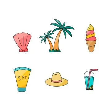 Summer elements set palm shell SPF warm イラスト素材