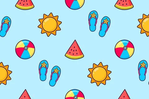Summer elements. Summer rest. Travel and tourism. Seamless vector pattern Stock Illustration
