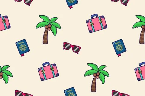 Summer elements. Summer rest. Travel and tourism. Seamless vector pattern Stock Illustration