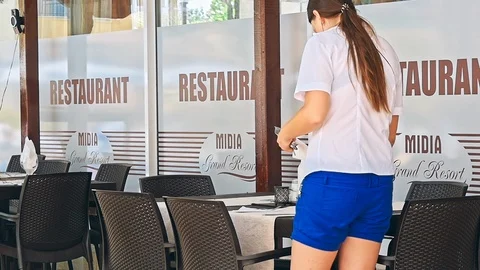 Summer empty open air restaraunt 스톡 동영상 115779721