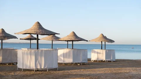 Summer empty sand beach in resort paradise tropical sea ocean town with chairs Stock-Footage 196119824