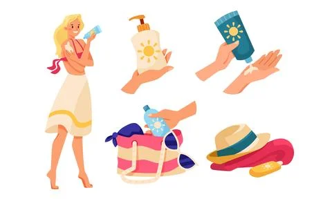 Summer Essentials for Effective Sun Protection and Enjoyable Beach Fun Stock Illustration