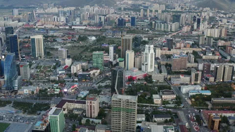 Summer Evening Aerial View of Central Ulaanbaatar City Stock Footage 325766989