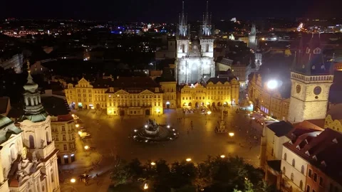 Summer evening aerial view of the old town square of Prague Stock-Footage 282006499