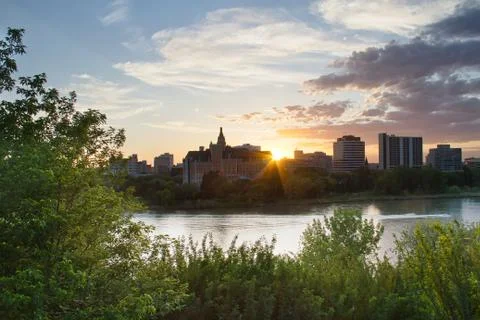 Summer Evening Alone the Rive in Saskatoon 写真素材