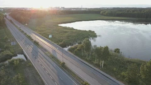 Summer Evening Landscape of Highway Stock Footage 248284264