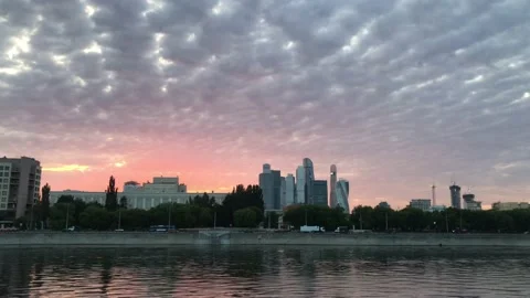 Summer evening in Moscow. View on river and Moscow International Business Center Stock Footage 133503522