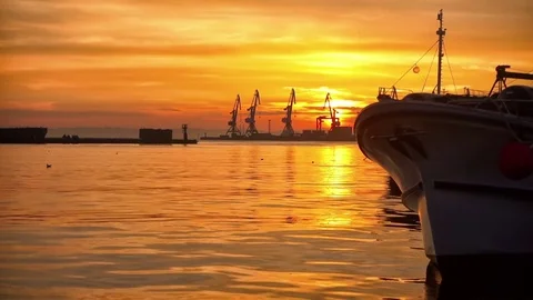 Summer evening in the port Stock Footage 80460552