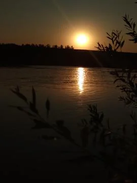 Summer evening sunset on the background of the river Foto stock