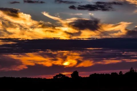 Summer Evening With Sunset. Clouds And Sky Stock Photos