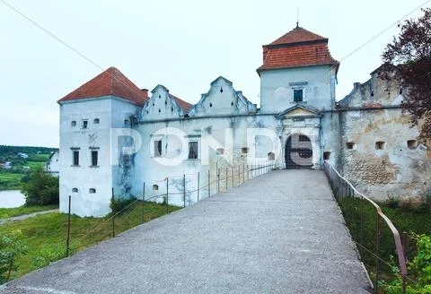 Summer evening svirzh castle view(ukraine). Stock Photos