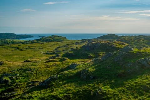 Summer Evening View Over The Isle of Iona in Scotland Stock Photos