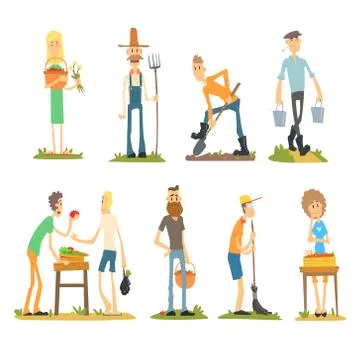 Summer Farm Activities. Flat Vector Set Stock Illustration