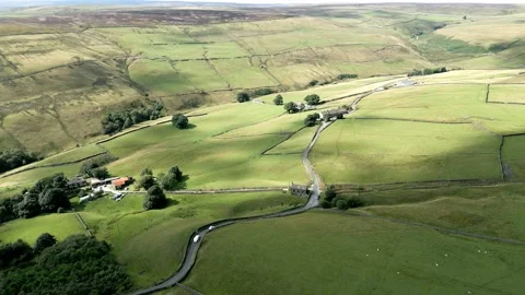 Summer farmland with patchwork fields panorama with groves and trees, shot Stock Footage 208837004
