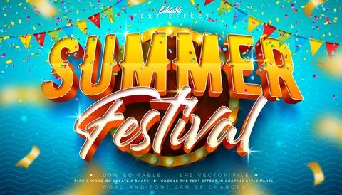 Summer Festival Editable Text Effect Graphic Style with Light Bulb Billboar.. Illustrazione stock