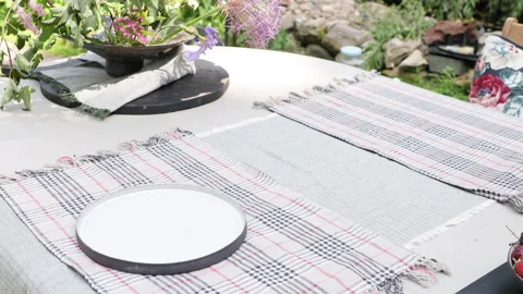 Summer festive table setting with berries in green and red palette Stock Footage 278503264