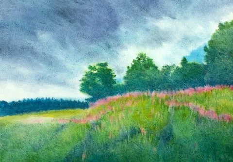 Summer field before a thunderstorm Stock Illustration