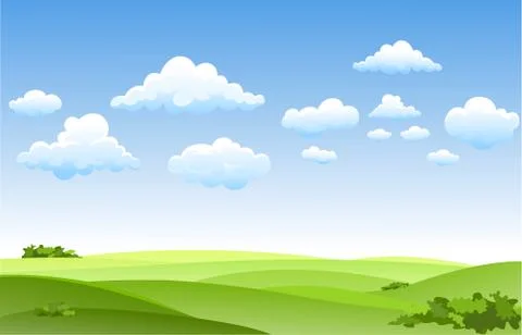 Summer fields with a blue sky and cloud. 스톡 일러스트
