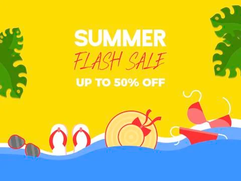 Summer Flash Sale, Summer elements on the beach 스톡 일러스트