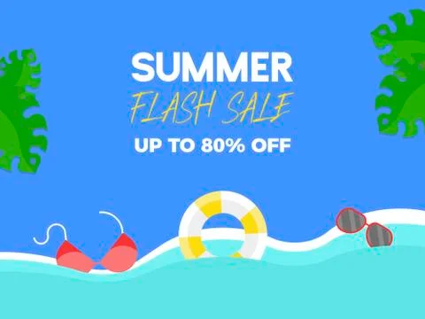 Summer Flash Sale, Summer elements on the beach Stock Illustration