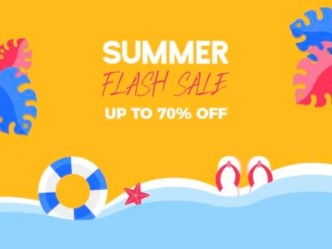 Summer Flash Sale, Summer elements on the beach Stock Illustration