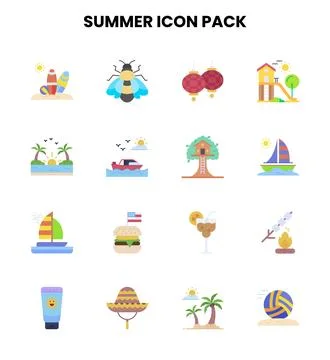 Summer Flat Bundle Icons Pack イラスト素材