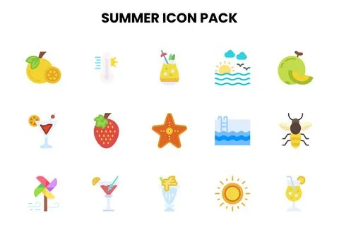 Summer Flat Bundle Icons Pack Stock Illustration
