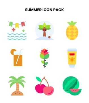 Summer Flat Collection Icons Pack 스톡 일러스트